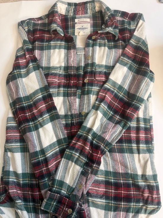 American Eagle Outfitters Tops - American Eagle Outfitters Green & Red Plaid Boyfriend Shirt